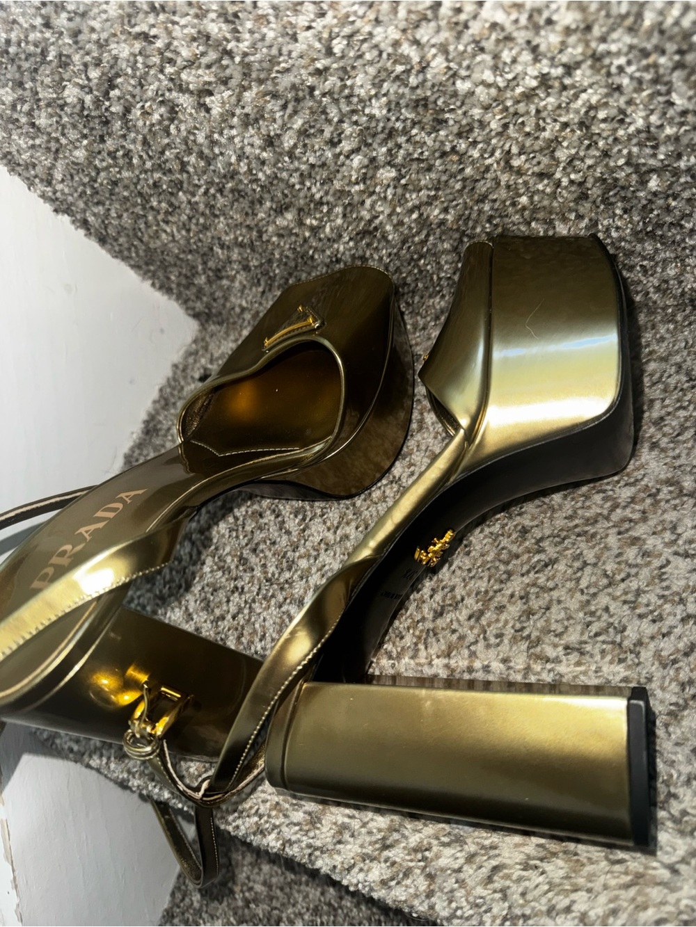 Prada Metallic Gold Slingback Heeled Sandals - Picture 3 of 5